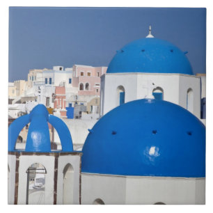 Griekenland, Santorini. Klokkentoren en blauwe koe Tegeltje