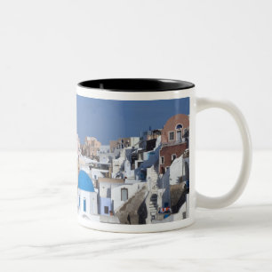 Griekenland, Santorini. Klokkentoren en blauwe koe Tweekleurige Koffiemok