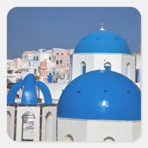 Griekenland, Santorini. Klokkentoren en blauwe koe Vierkante Sticker