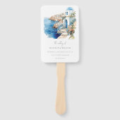 Griekenland Santorini Waterverf Huwelijk Custom Handwaaier (Voorkant)
