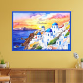 Griekenland Santorini Waterverf schets Egeïsch Zee Canvas Afdruk (Insitu (Woonkamer))