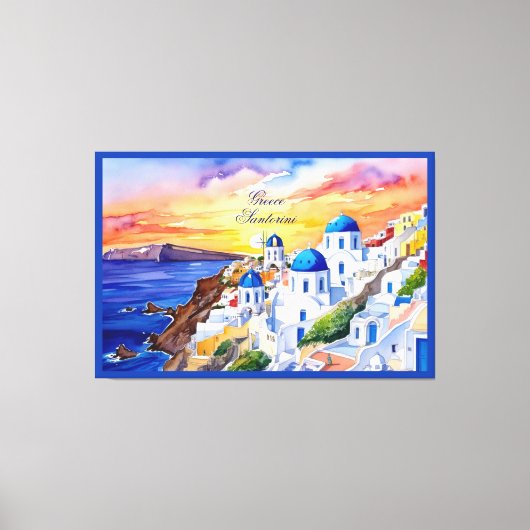 Griekenland Santorini Waterverf schets Egeïsch Zee Canvas Afdruk (Voorkant)