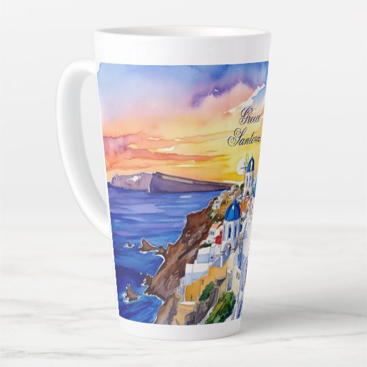 Griekenland Santorini Waterverf schets Egeïsch Zee Latte Mok (Linkerhoek)