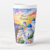 Griekenland Santorini Waterverf schets Egeïsch Zee Latte Mok (Voorkant)