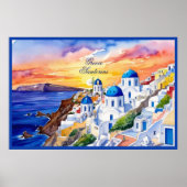 Griekenland Santorini Waterverf schets Egeïsch Zee Poster (Voorkant)