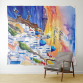 Griekenland Santorini Waterverf schets Egeïsch Zee Wandkleed (In Situ (horizontaal))