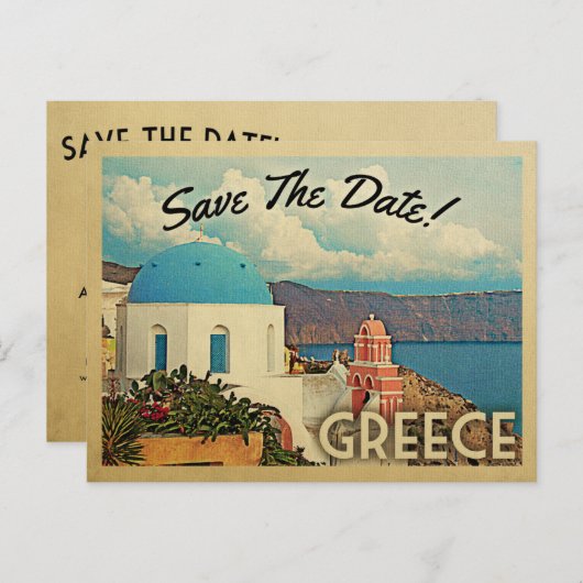 Griekenland sparen de datum Santorini Aankondigingskaart (Voorkant / Achterkant)