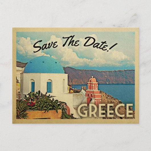 Griekenland sparen de datum  Santorini Aankondigingskaart (Voorkant)