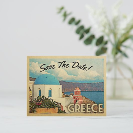 Griekenland sparen de datum  Santorini Aankondigingskaart (Staand voorkant)