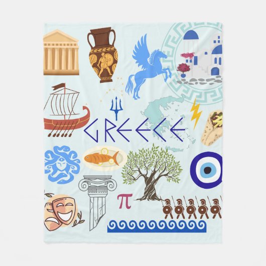 Griekenland Symbolen voor reisliefhebbers Fleece Deken (Voorkant)