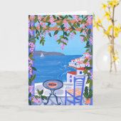 Griekenland Uitzichten vanaf Terras Gouache Schild Kaart (Gele Bloem)