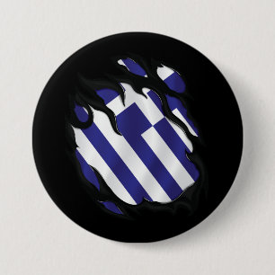 griekenland verscheurde vlag ronde button 7,6 cm