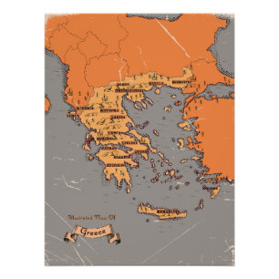 Griekenland Vintage Kaart van Provincies Perfect Poster
