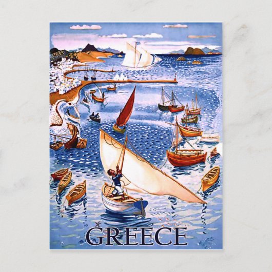 Griekenland, vissersboten aan de kust, oldtimers briefkaart (Voorkant)