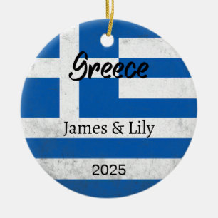Griekenland Vlag Ornament, gepersonaliseerd Grieke Keramisch Ornament