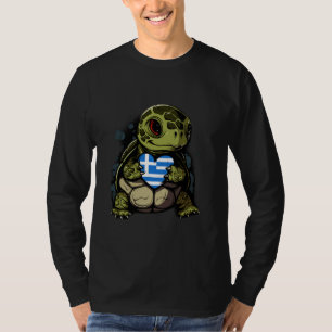 Griekenland Vlag Schildpad Hart Griekse wortels He T-shirt
