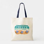 Griekenland: Zandstrand met blauwe paraplu's en go Tote Bag (Achterkant)