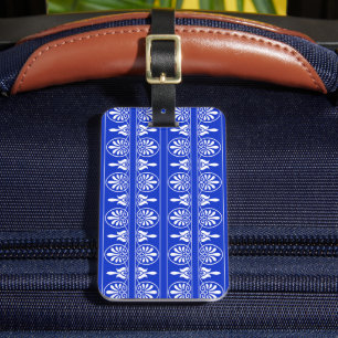Grieks Arabesk Mediterraan Patroon Blauw Bagagelabel