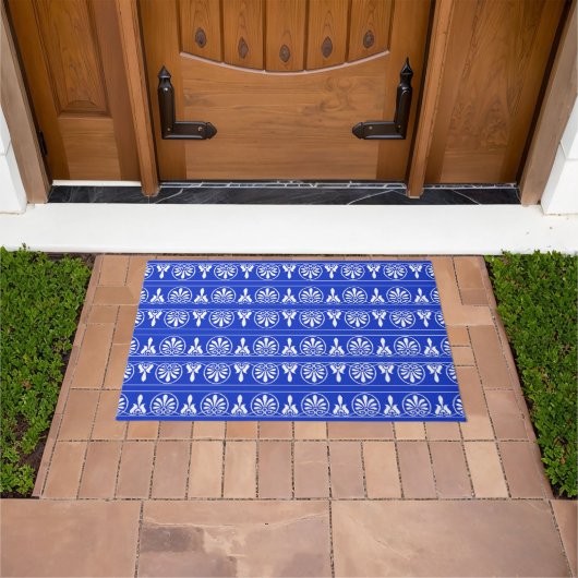 Grieks Arabesk Mediterraan Patroon Blauw Deurmat (Buiten)
