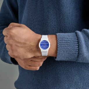 Grieks Arabesk Mediterraan Patroon Blauw Horloge