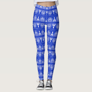 Grieks Arabesk Mediterraan Patroon Blauw Leggings