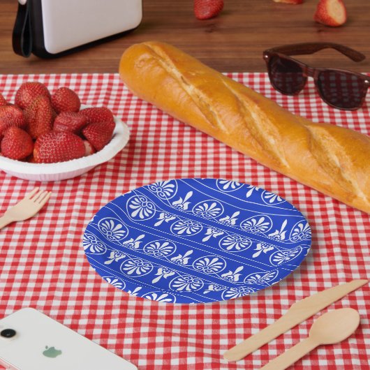 Grieks Arabesk Mediterraan Patroon Blauw Papieren Bordje (Picknick)