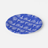Grieks Arabesk Mediterraan Patroon Blauw Papieren Bordje (Gekanteld)