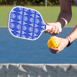 Grieks Arabesk Mediterraan Patroon Blauw Pickleball Paddle