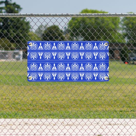 Grieks Arabesk Mediterraan Patroon Blauw Spandoek (Insitu)