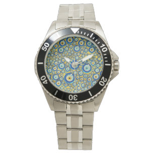 Grieks blauw glas Evil Eye Amulet Patroon Horloge