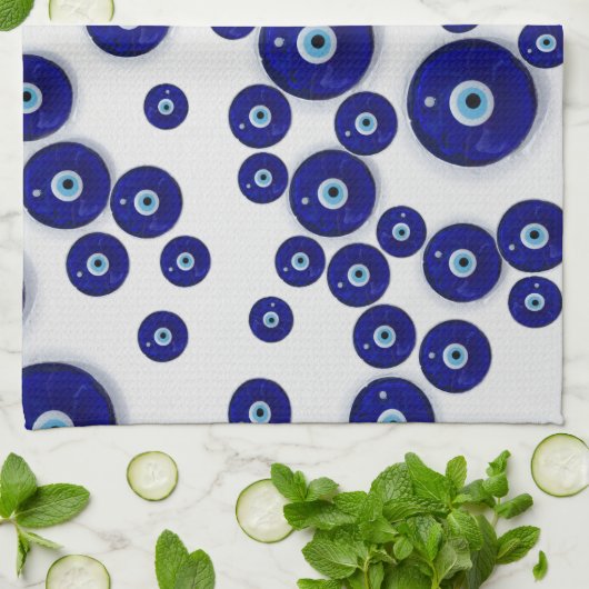 Grieks blauw glazen boze oor ampulet theedoek (Gevouwen)