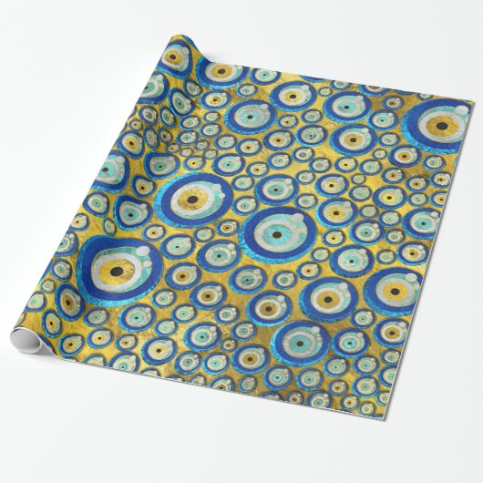 Grieks blauw glazen flessenoog cadeaupapier (Uitgerold)
