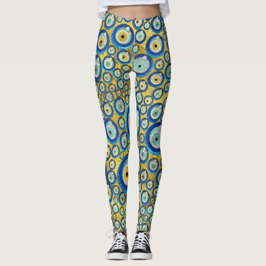 Grieks blauw glazen flessenoog leggings (Voorkant)