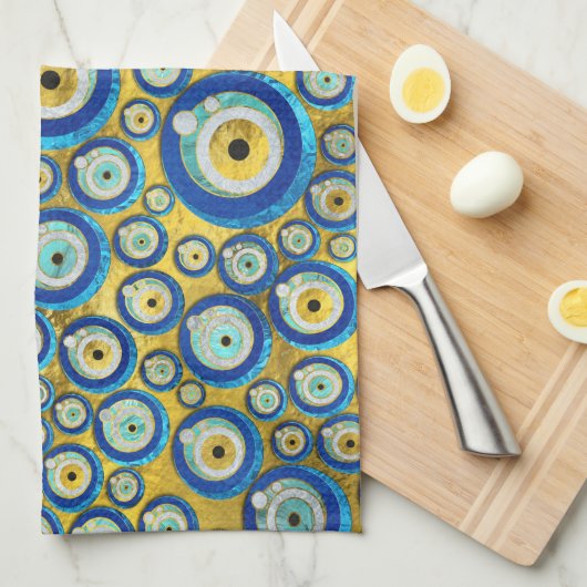 Grieks blauw glazen flessenoog theedoek (Quarter Fold)