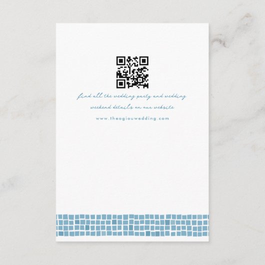 Grieks blauw tegel lijst eenvoudige bestemming bru informatiekaartje (Achterkant)