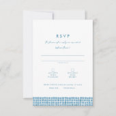 Grieks blauw tegel lijst eenvoudige bestemming bru RSVP kaartje (Voorkant)