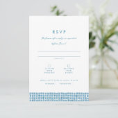 Grieks blauw tegel lijst eenvoudige bestemming bru RSVP kaartje (Staand voorkant)