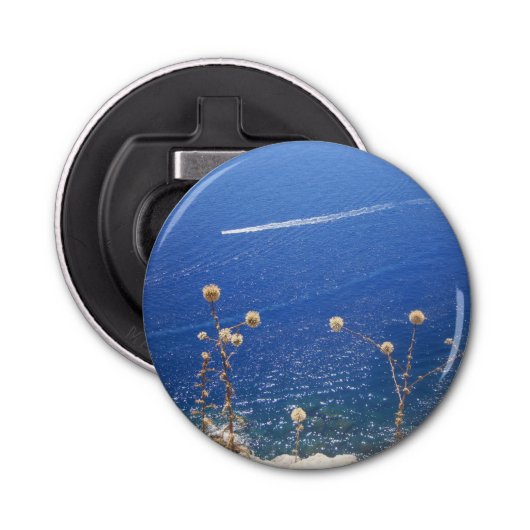 Grieks blauw Zee Button Flesopener (Voorkant)