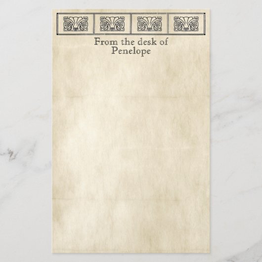  Grieks Bloemen Border Perkament met Naam Briefpapier (Voorkant)