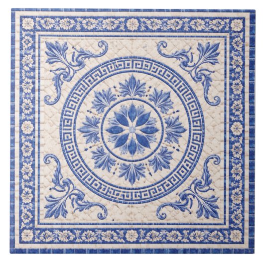 Grieks bloemenmedaillon – decoratieve keramische t tegeltje (Voorkant)