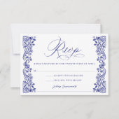  Grieks bloemenpatroon blauw Elegant Script RSVP Kaartje (Voorkant)