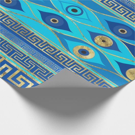 Grieks boze oog en Griekse sleutelversiering Cadeaupapier (Hoek)