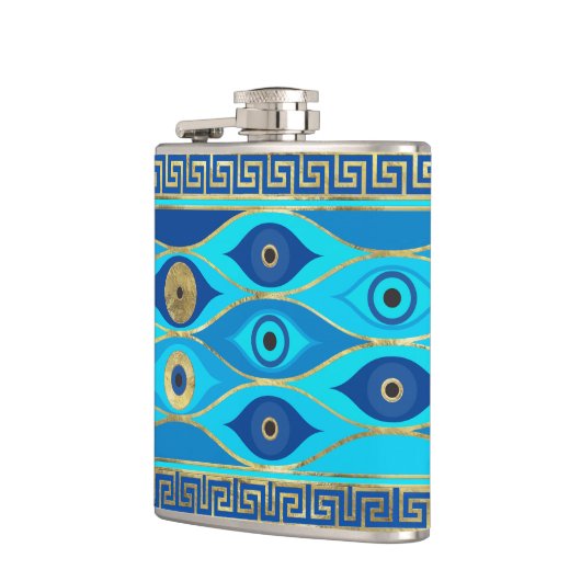 Grieks boze oog en Griekse sleutelversiering Heupfles (Links)