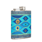 Grieks boze oog en Griekse sleutelversiering Heupfles (Rechts)