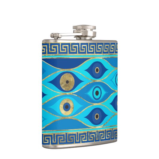 Grieks boze oog en Griekse sleutelversiering Heupfles (Rechts)