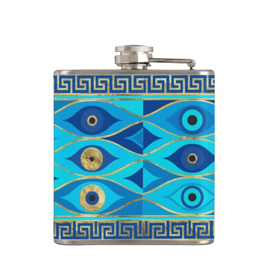 Grieks boze oog en Griekse sleutelversiering Heupfles (Achterkant)