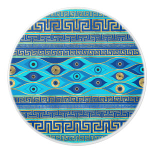 Grieks boze oog en Griekse sleutelversiering Keramische Knop