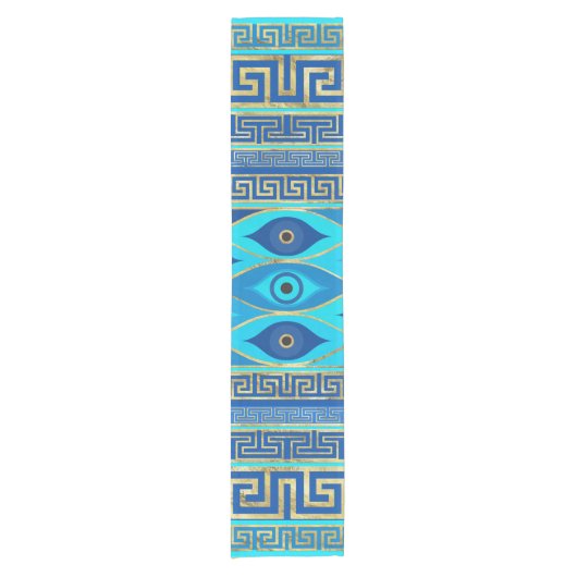 Grieks boze oog en Griekse sleutelversiering Korte Tafelloper (Voorkant)