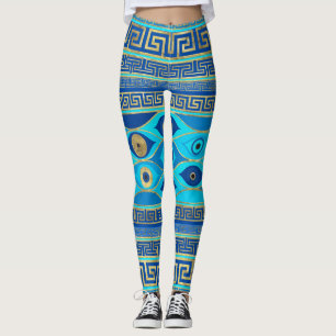 Grieks boze oog en Griekse sleutelversiering Leggings