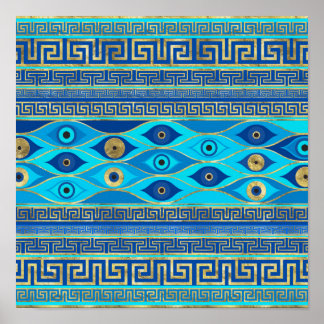 Grieks boze oog en Griekse sleutelversiering Poster